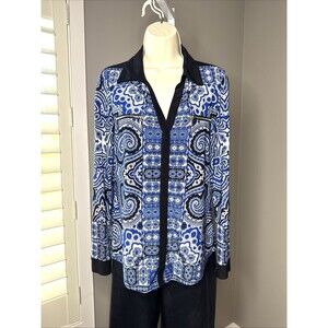 INC international concepts MEDIUM pullover blue and black collared shirt *read*